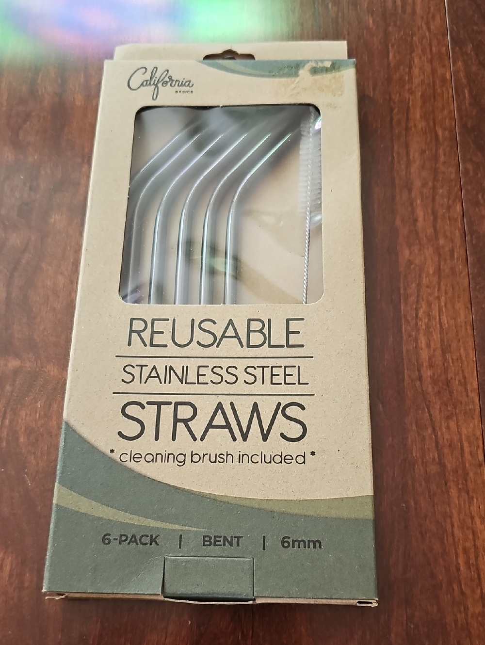 Reusable Stainless Steel Straws - Silver (6-Pack, Bent)